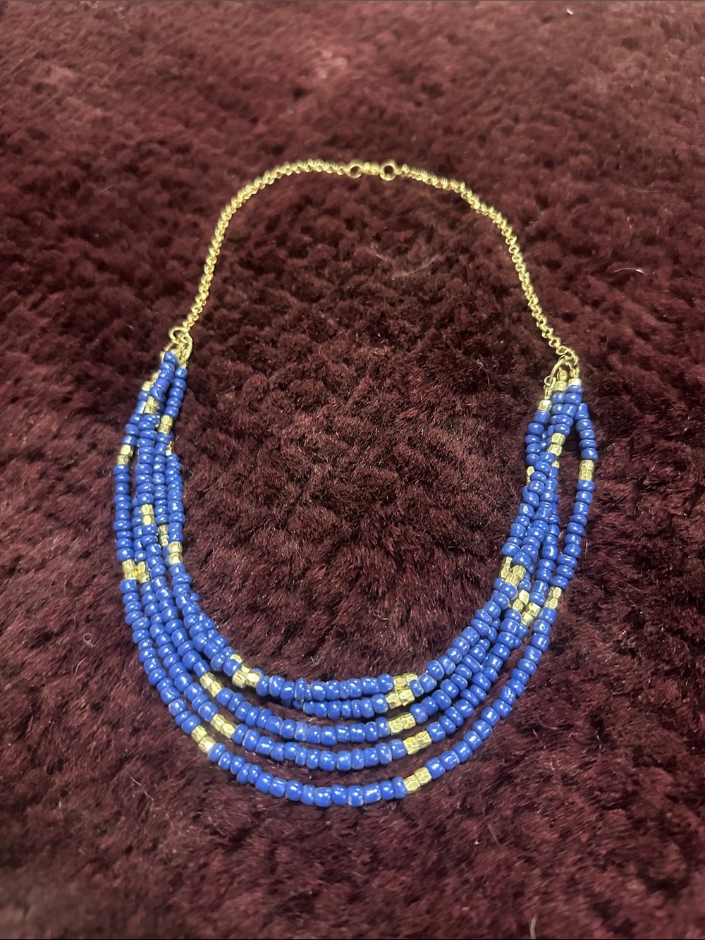 Blue Multi-Strand Beaded Necklace - Gold Accent